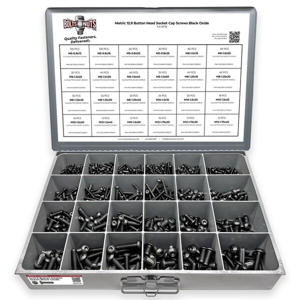 Boltsandnuts.Com Metric 12.9 Alloy Allen Button Head Socket Cap Screws Bolts Black Oxide Assortment - 905 PCS Assortment Kit #176 - main